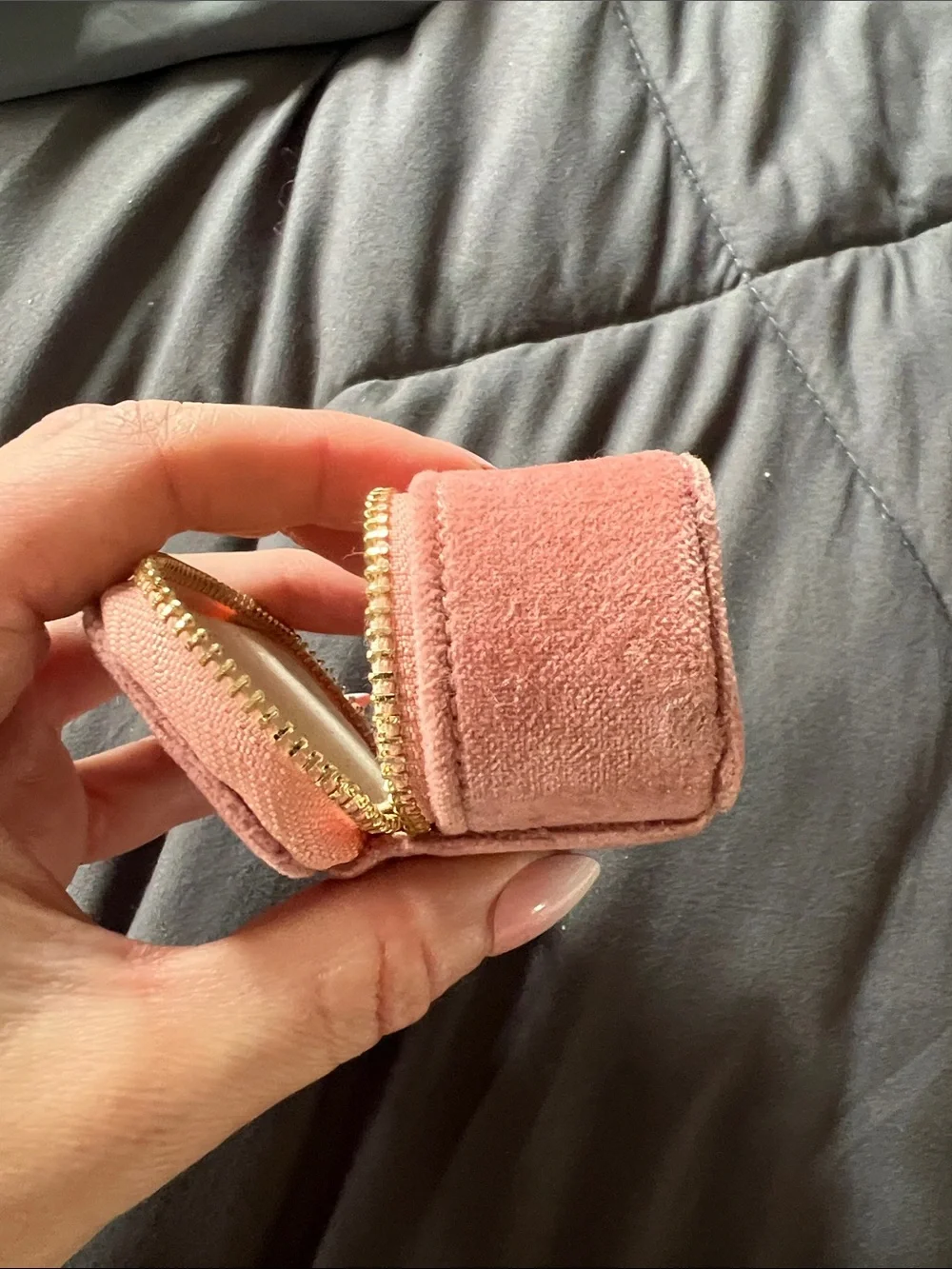 Sezane Pink Velvet Jewelry keychain Travel Case